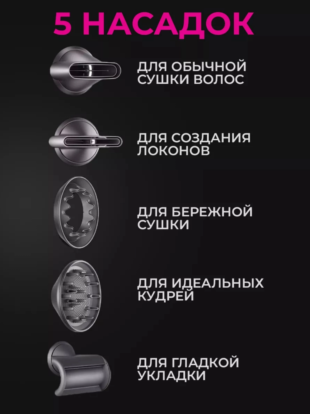 Фен для волос стайлер Pro High Speed Blower, профессиональный, маленький, с насадками 5 в 1  фото
