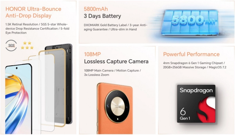 Smartfon Honor X9b, 8/12/256 GB, 120 Gts 6,78 dyuymli OLED ekran + Honor Gift Box fotosurat