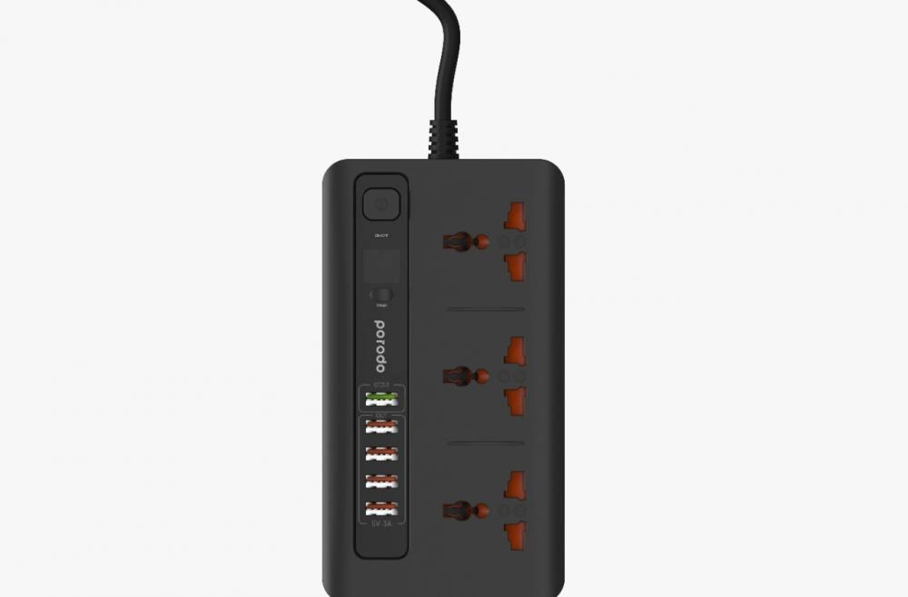 Удлинитель Porodo 5 (3 розетки, 5 USB) Black недорого