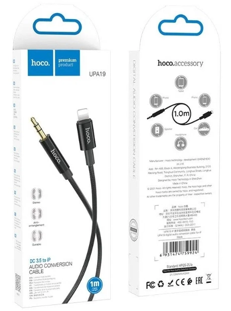 Кабель Hoco UPA19 3.5mm to Lightning Black онлайн