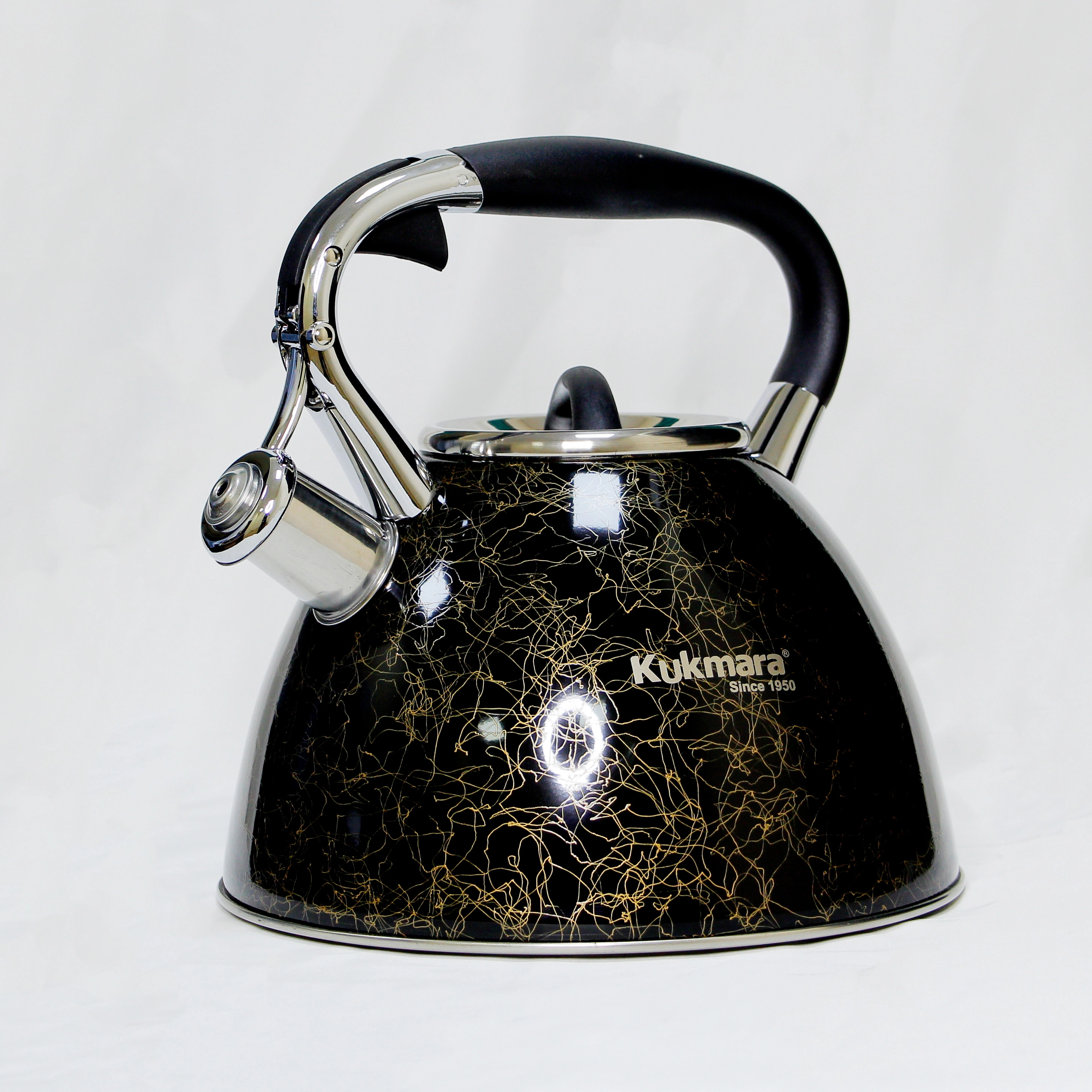 Чайник Kukmara 3 л из коррозионностойкой стали(с деревянный ручкой, линия Грация чёрный золота) купить