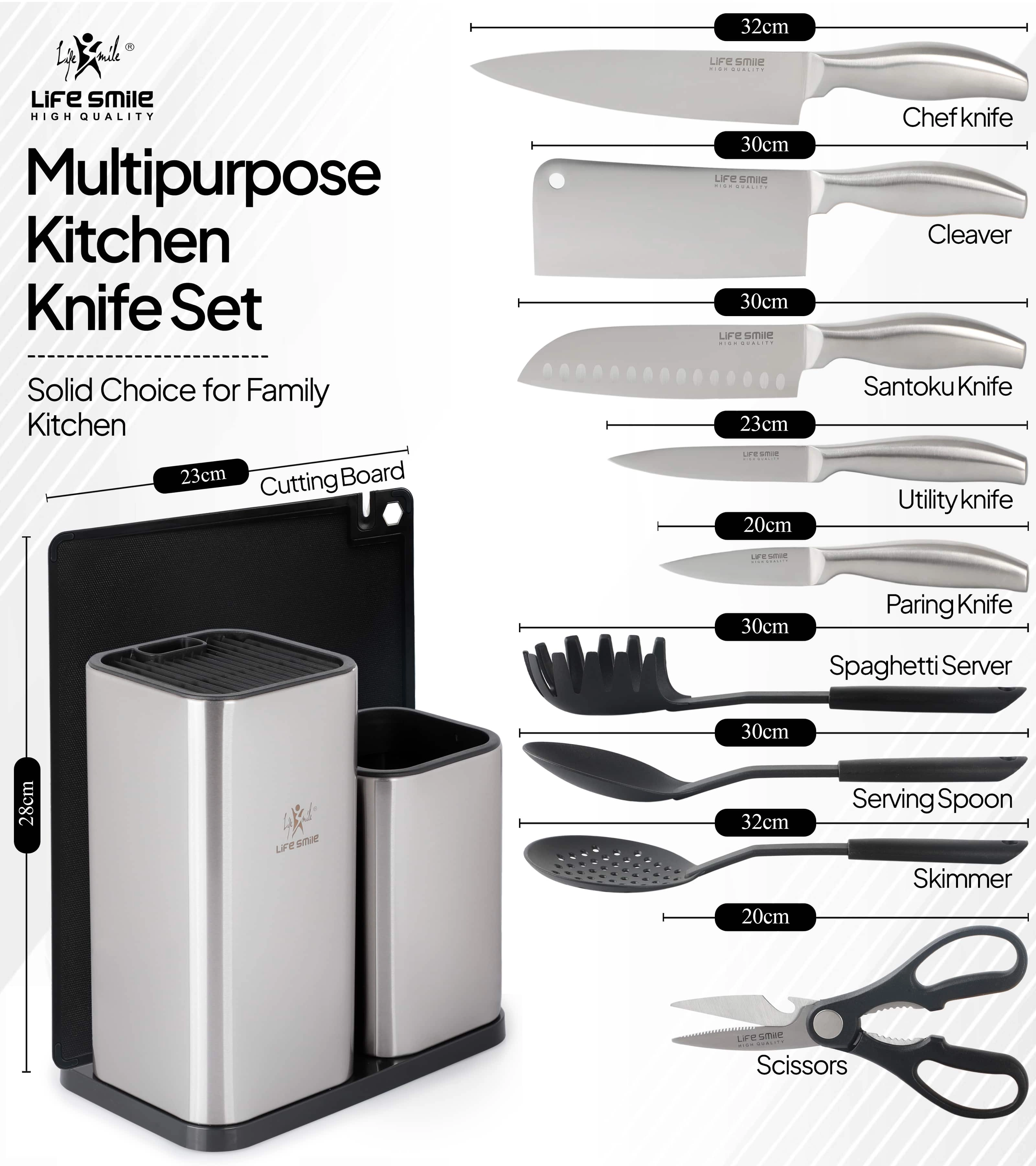 Набор ножей с кухонными инструментами от Life Smile (10 предметов) недорого