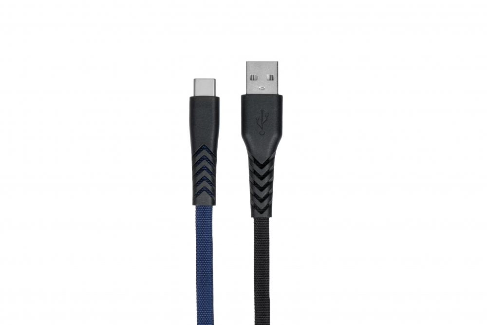 Кабель 2E USB 2.0 USB Type-C Flat Fabric 1M, Black/Blue (2E-CCTT-1MBL) купить