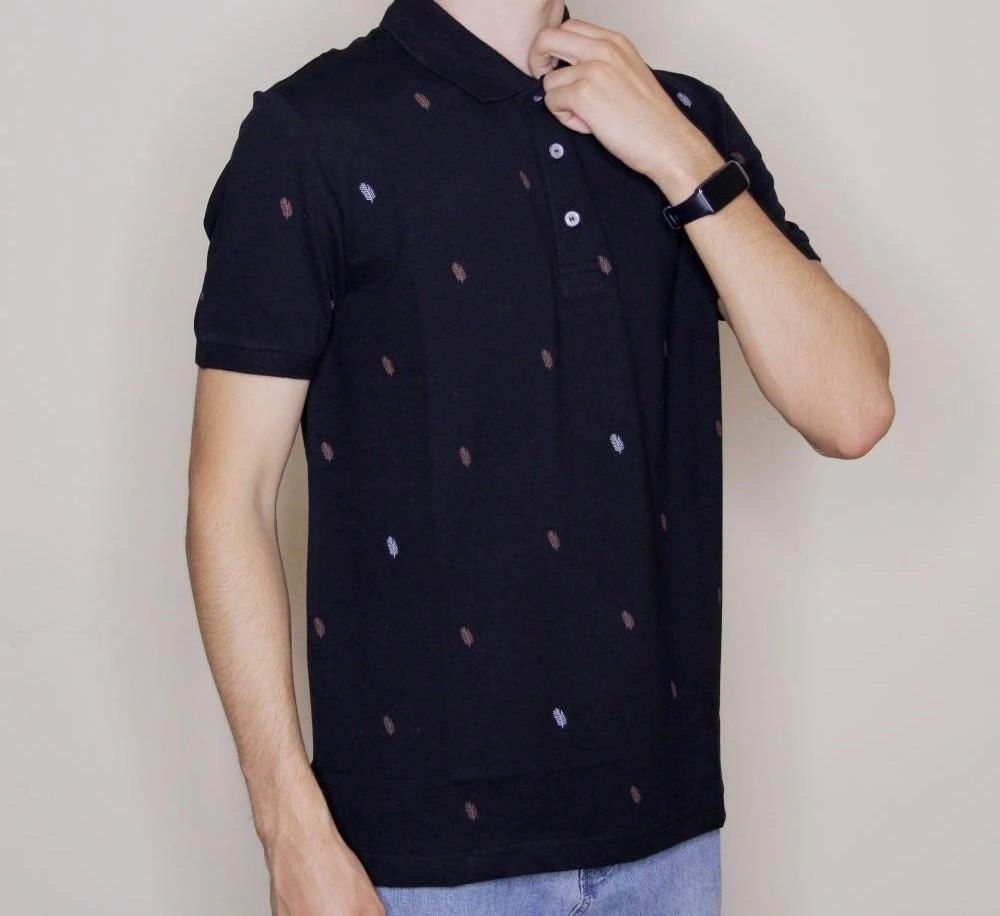 Мужская футболка-поло YSK с рисунком (чёрный) купить