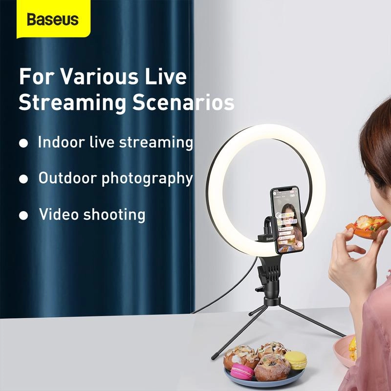 Кольцевая светодиодная лампа с держателем для смартфона Baseus Live Stream Holder-table Stand (10-inch Light Ring) Черный быстрая доставка