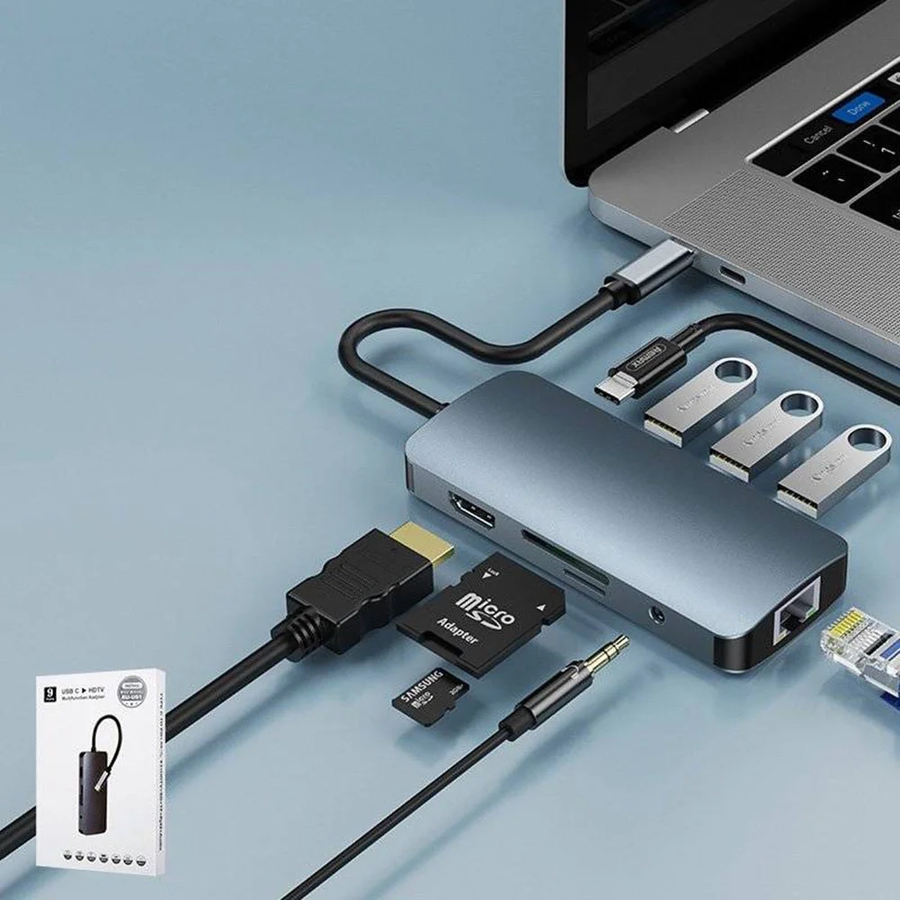 USB-концентратор Remax RU-U91 HDMI + PD + RJ45 9in1