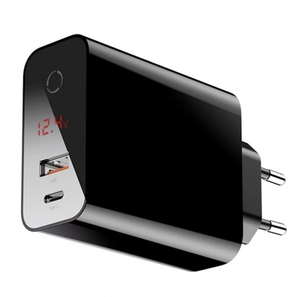 Baseus Speed PPS Intelligent Quick Charger PD3.0+QC3.0 45W (Type-C+USB) Qora (Smartphone + Macbook) tarmoq quvvatlagichi