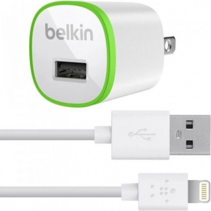 Belkin Home Charger USB 1A, Lightning 1.2m, white quvvatlash uskunasi (F8J025vf04-WHT)