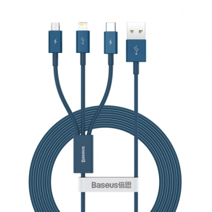 Baseus Superior Series 3 in 1 Interface Fast Charging Data Cable, Cable Length: 1.5m(Blue, White)