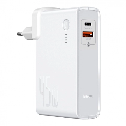 Baseus 45W 2-in-1 GaN charger 10000 mah (White) tashqi akkumulyatorli zaryadlash qurilmasi