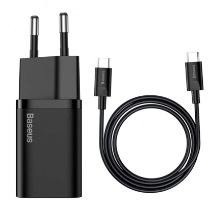 Зарядное устройство с USB кабелем Baseus Type-C to Type-C Super Si Quick Charger 1C 25W EU Sets Black