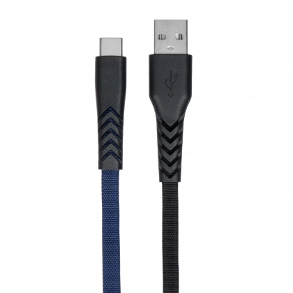 2E USB 2.0 USB Type-C Flat Fabric 1M (2E-CCTT-1MBL) qora/ko'k kabeli