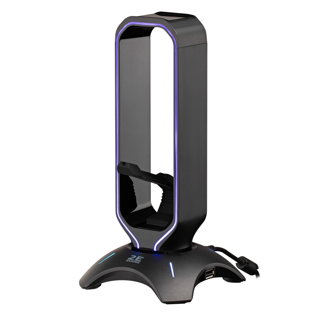 2E Gaming Headset Stand RGB USB qora 3 tasi 1 da quloqchin podstavkasi