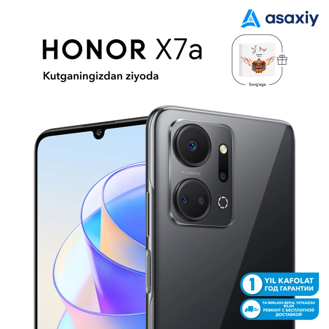 Honor X7a 4/128GB Qora Smartfoni