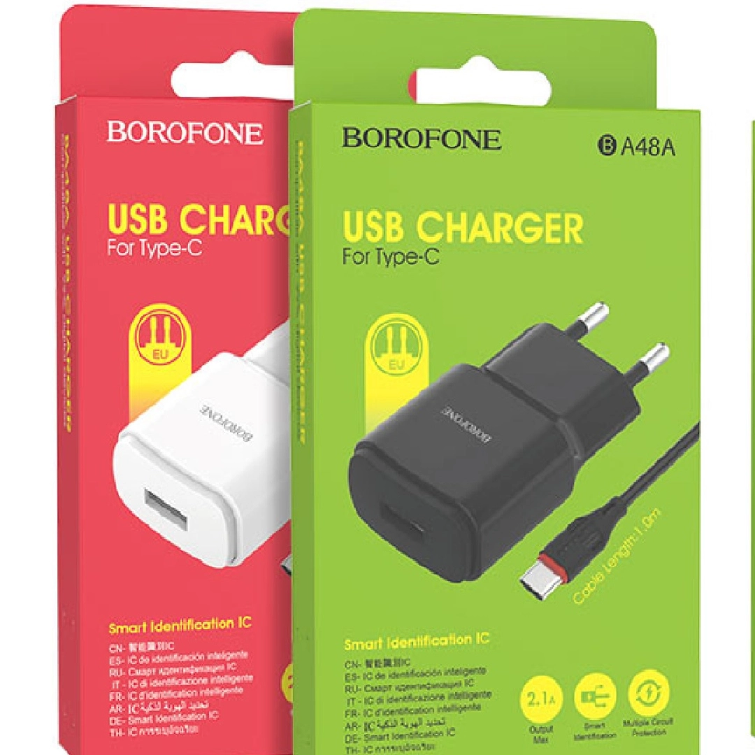 Borofone BA48A (micro USB, TYPE-C) oq, qora zaryadlovchi