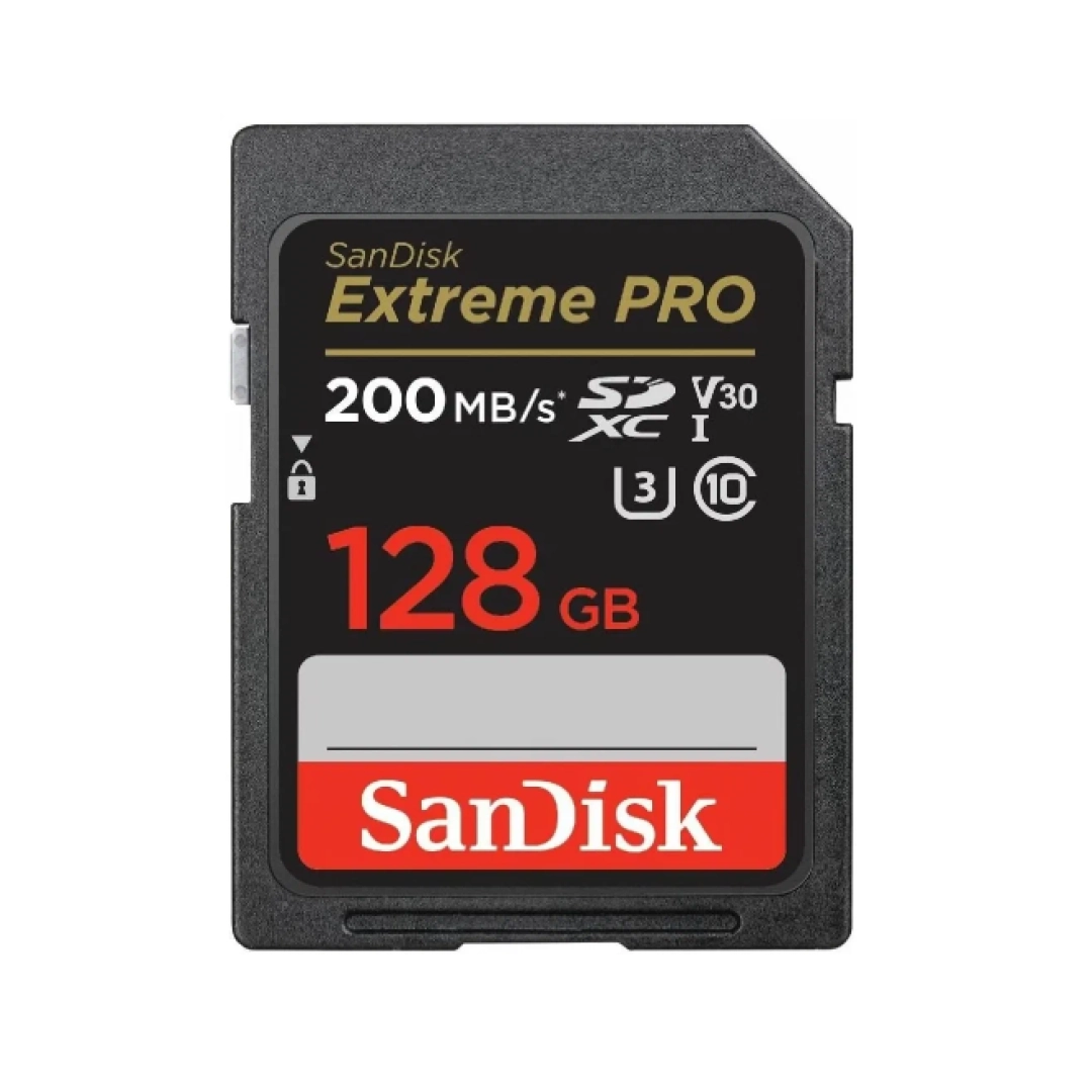 SanDisk Extreme Pro SDXC UHS-I Class 10 V30 200MB/s 128GB xotira kartasi