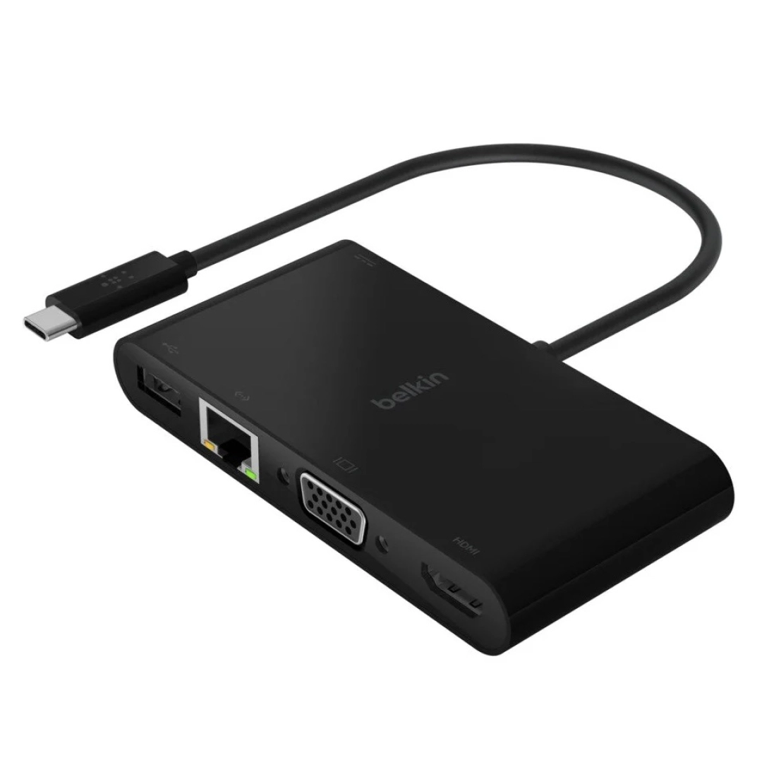 Belkin USB-C (GB-ethernet HDMI VGA USB-A 3.0) (AVC004btBK) qora adapteri