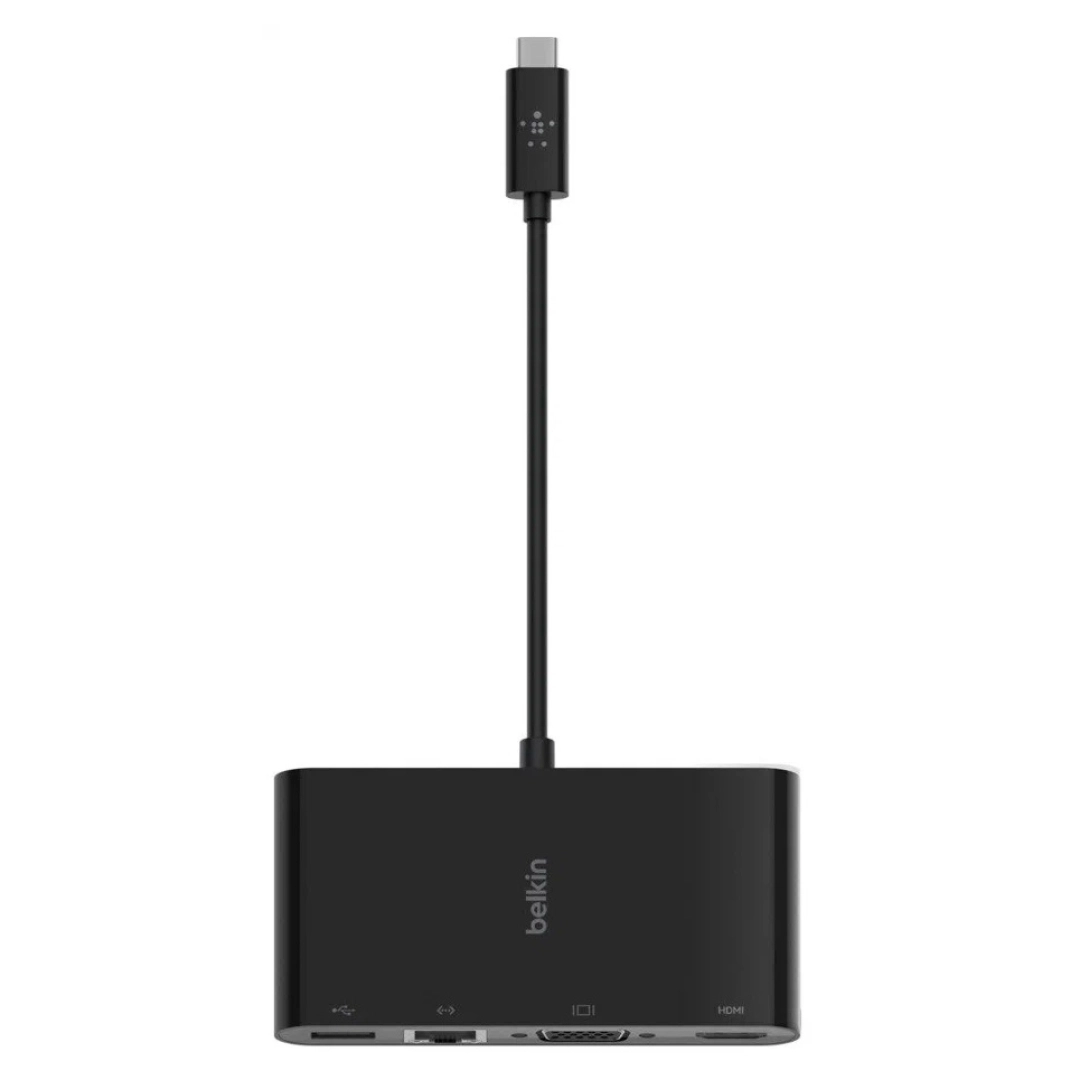 Belkin USB-C Multimedia Adapter (AVC005btBK) Gigabit Ethernet, USB-A 3.0, VGA, 4K HDMI (Black) perexodnigi