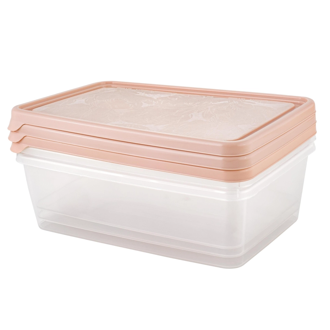 Набор контейнеров для продуктов Plast Team HELSINKI, для заморозки, 1,35л, квадратный, 204х140х105 персиковая карамель