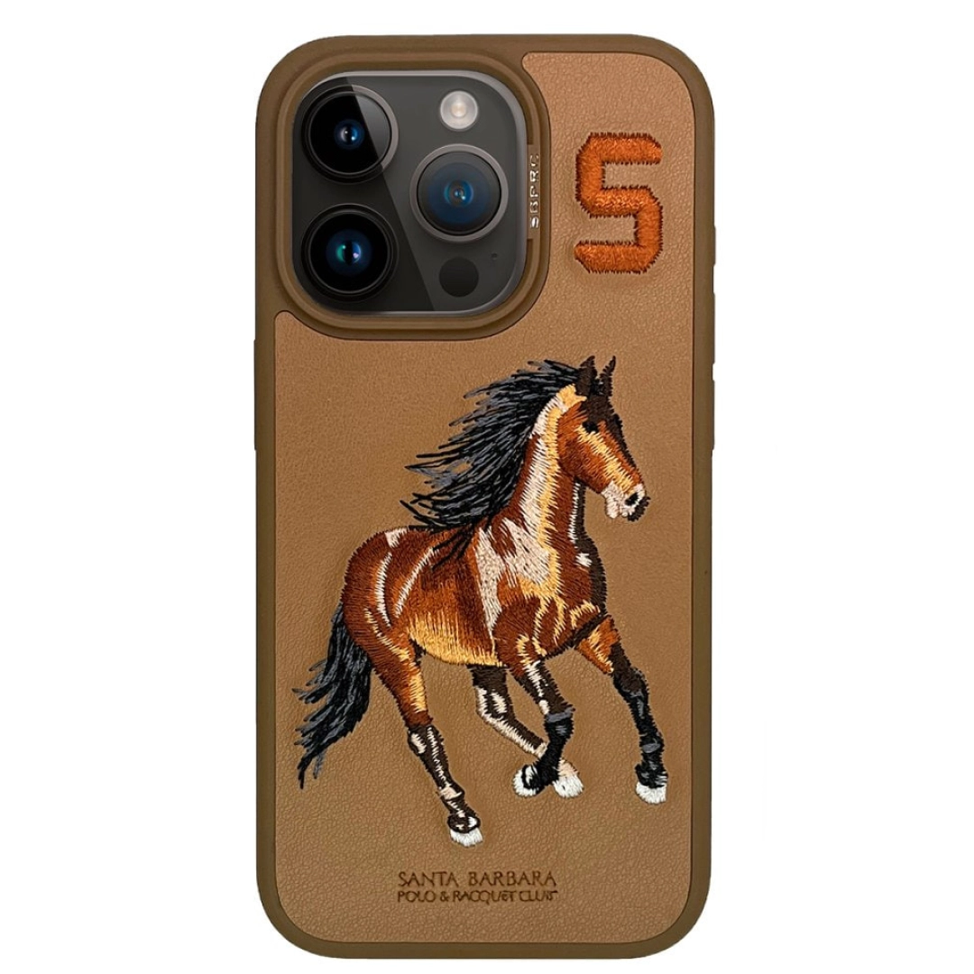 Santa Barbara Polo Racquet Club iPhone 15 pro max/pro uchun jigarrang charm g‘ilof