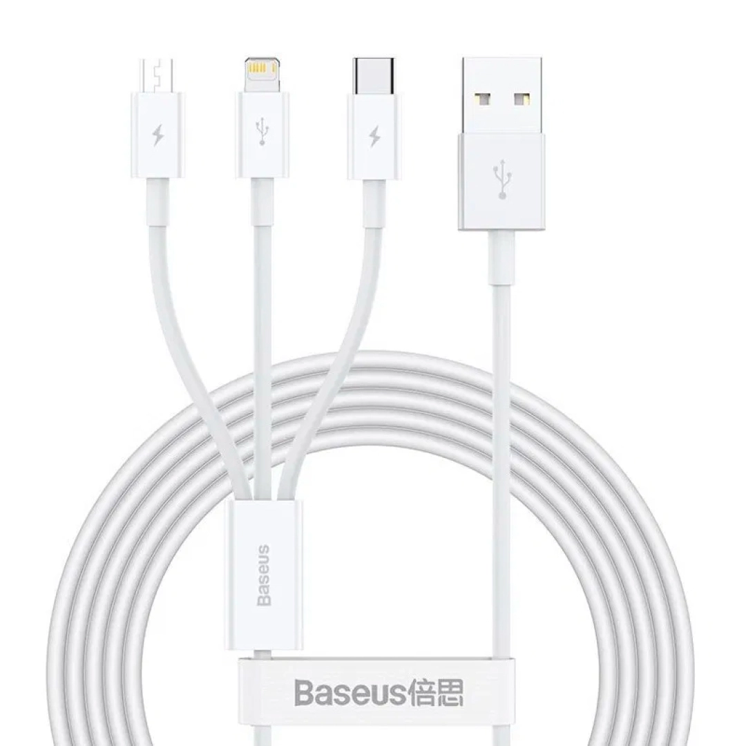 Baseus Superior Series 3 in 1 Interface Fast Charging Data Cable, Cable Length: 1.5m White