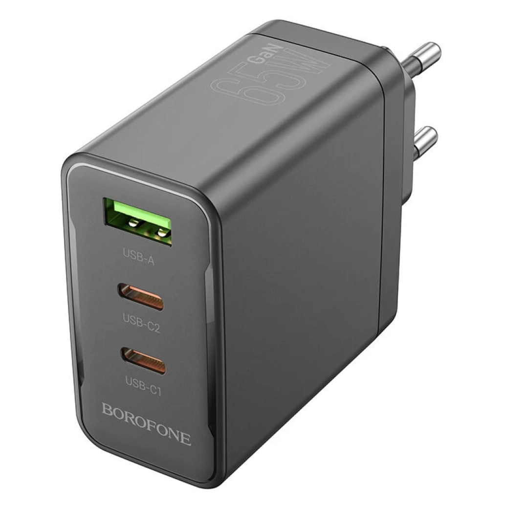 BOROFONE BN12 PD65W 3-Port USB PD Charger USB-A+2USB-C PD QC3.0 Fast Charging + Type-c kabelli zaryadlash qurilmasi