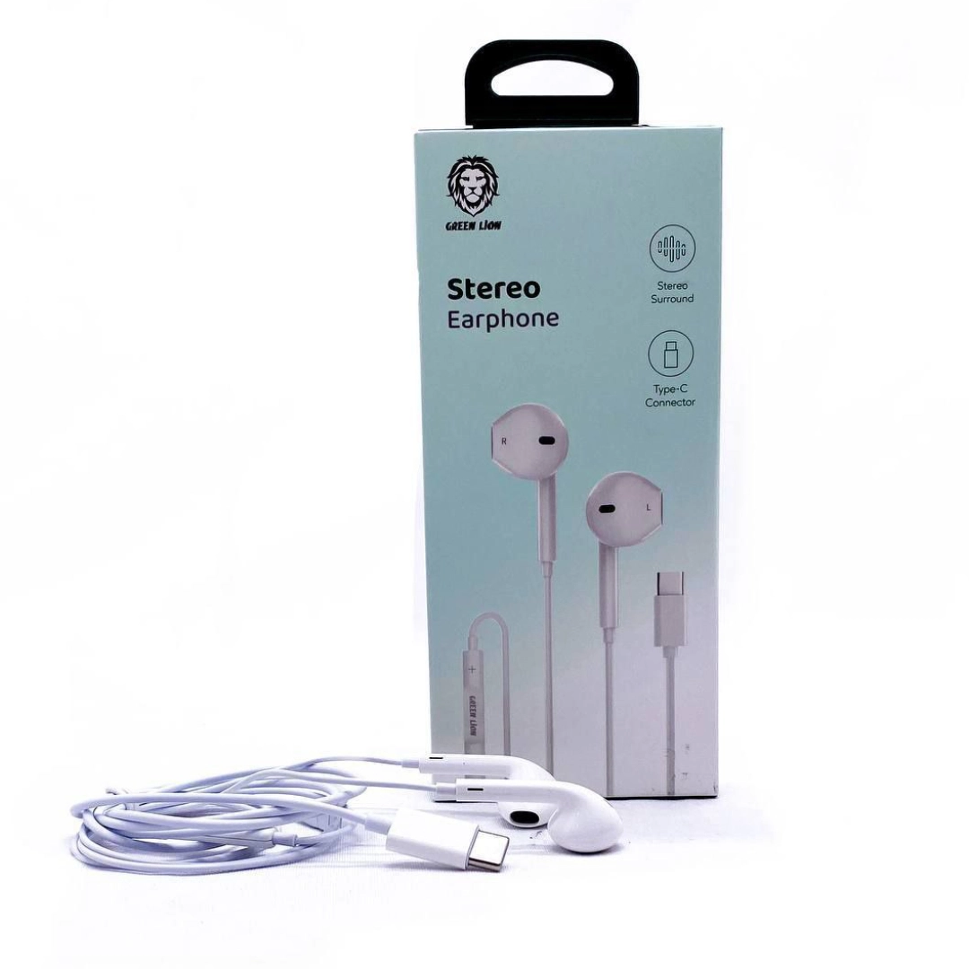 Green Lion Wired Stereo Earphones with Type-C Connector naushniki