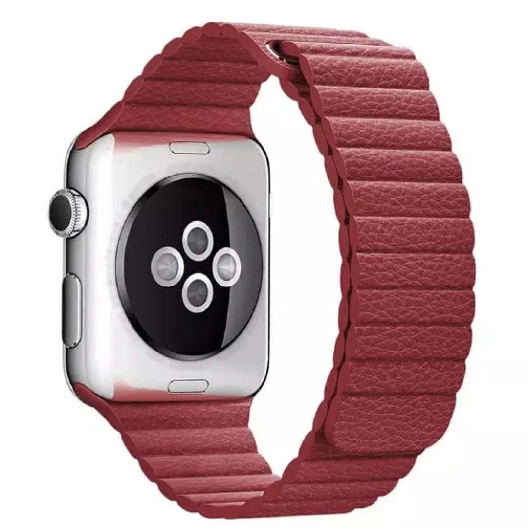 Leather Magnet Band iWatch 42-44mm to‘q qizil charm tasmachasi