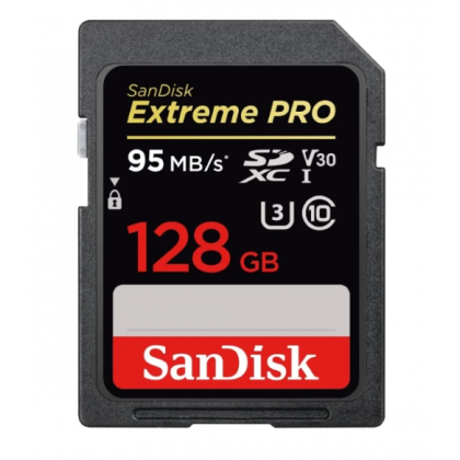 SanDisk Extreme Pro SDXC UHS Class 10 V30 95MB/s 128GB xotira kartasi