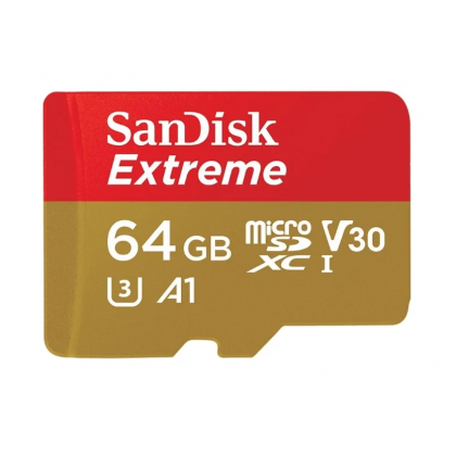 SanDisk Extreme microSDXC Class 10 UHS Class 3 V30 A1 100MB/s 64GB xotira kartasi