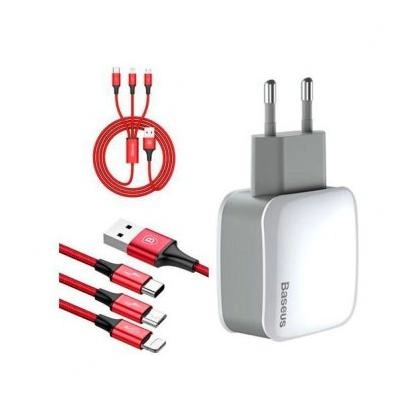 Baseus Letour Dual U Charger+3-in with 1 cable TZCL-D92 quvvatlash uskunasi