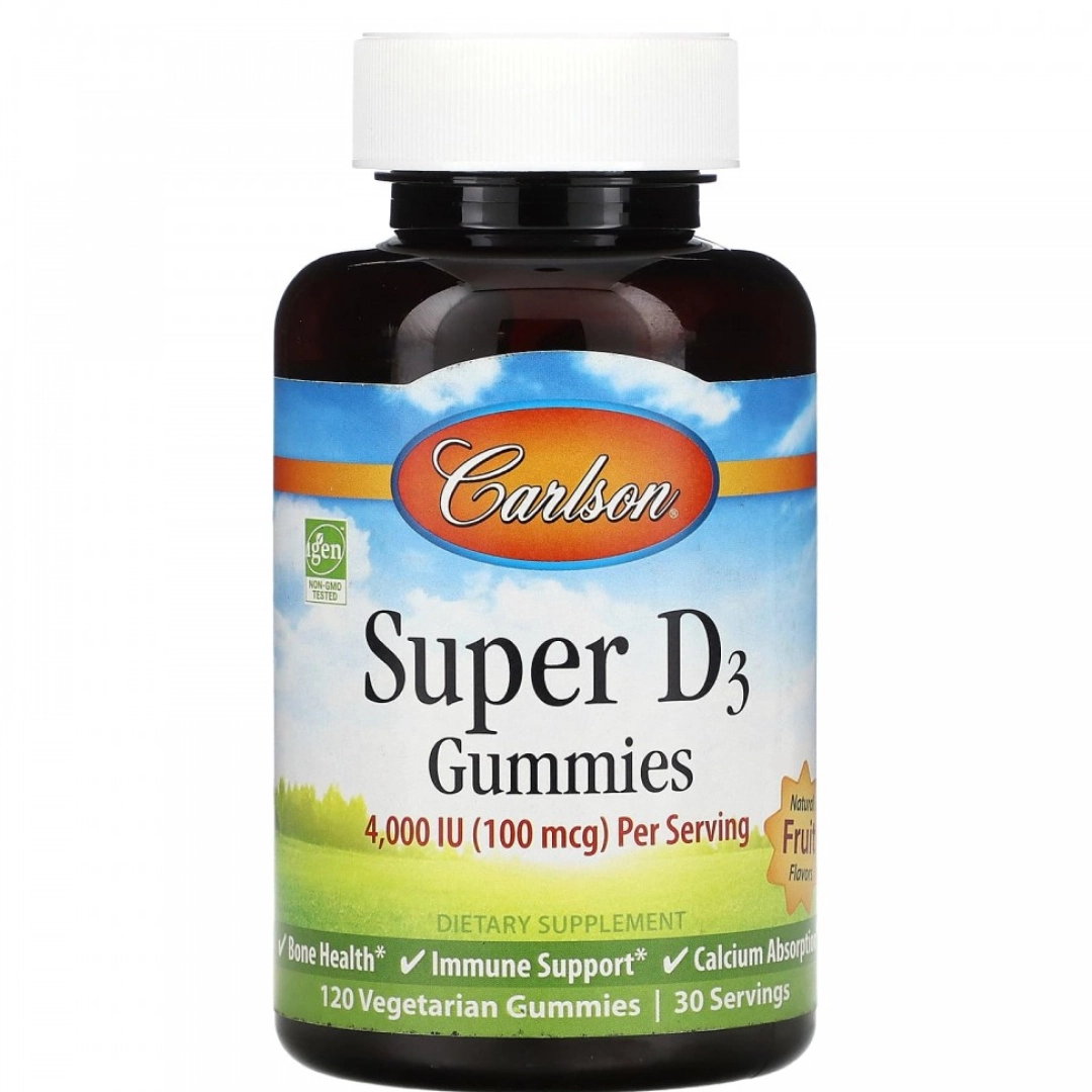 Carlson Super D3 chaynaydigan marmeladlar, tabiiy mevalar bilan, 120 dona (4000 ME) (49800)