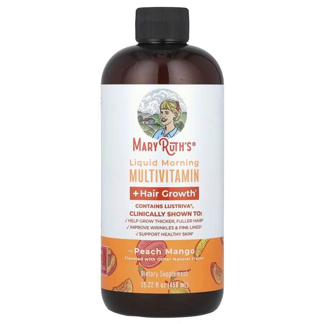 MaryRuth's, Liquid Morning Multivitamin + Hair Growth, Shaftoli va Mango Ta'mi, 450 ml (62285)