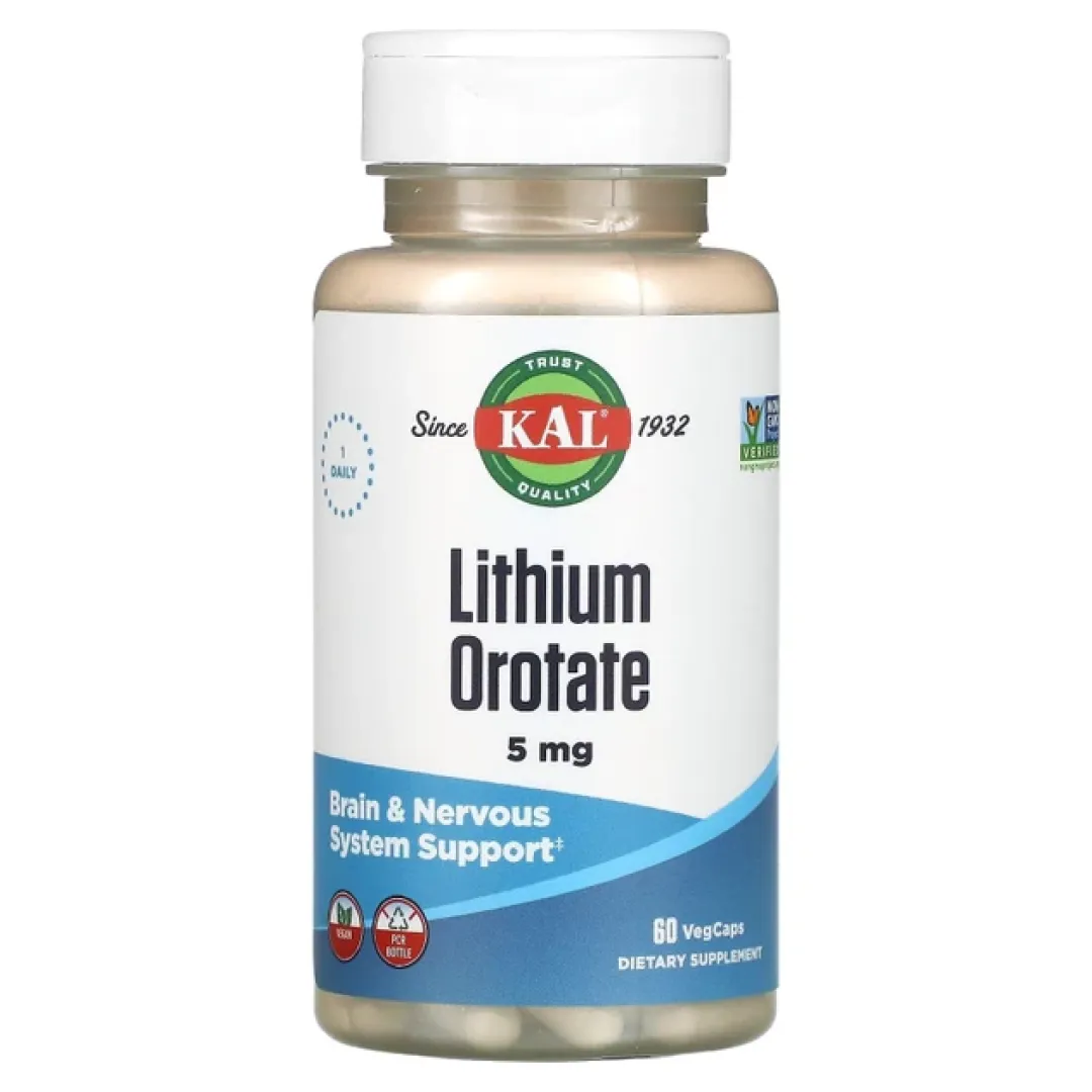 KAL, Orotat litiy, 5 mg, 60 vegetarian kapsul (38038)