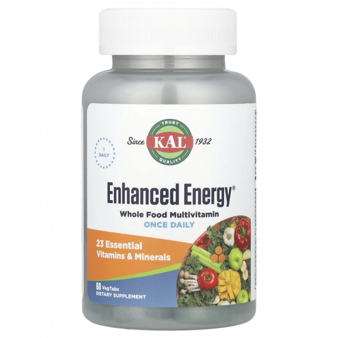 KAL, Enhanced Energy®, To'liq mahsulotlardan olingan multivitaminlar, 60 ta o'simlik tabletkasi (38885)