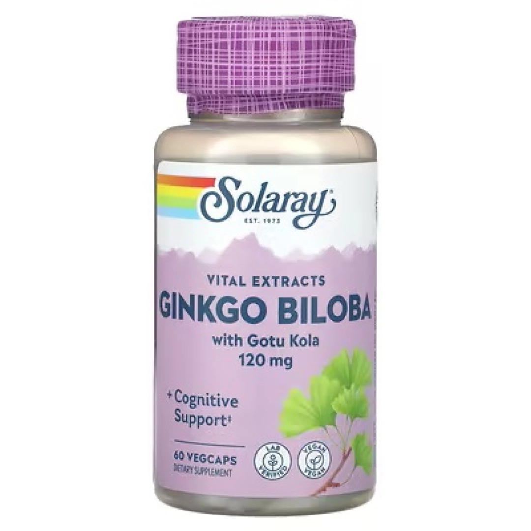 Solaray, Vital Extracts, Ginkgo Biloba va Gotu Kola, 120 mg, 60 vegeterian kapsulasi VegCaps (03604)