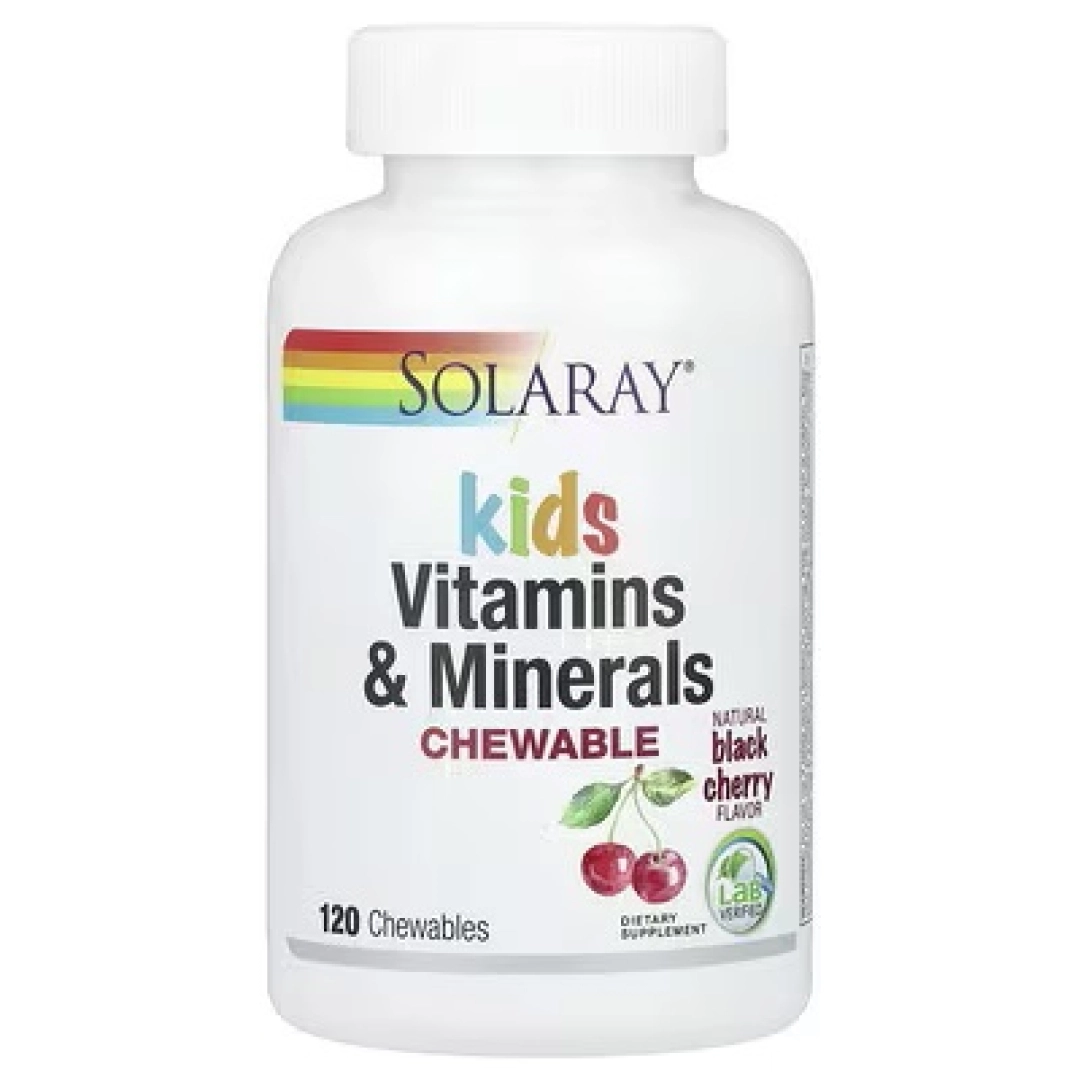 Solaray Bolalar uchun vitamin va minerallar, tabiiy o‘rmon rezavorlari ta’mli chaynash tabletkalari, 120 dona (04797)