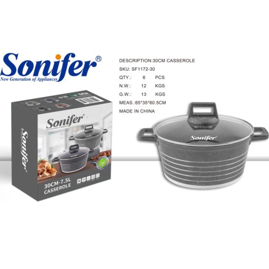 Sonifer 1172 yopishmaydigan shisha qopqoqli qaynoqga bardoshli materialdan tayyorlangan sonifier 30 sm sopol idish-qora