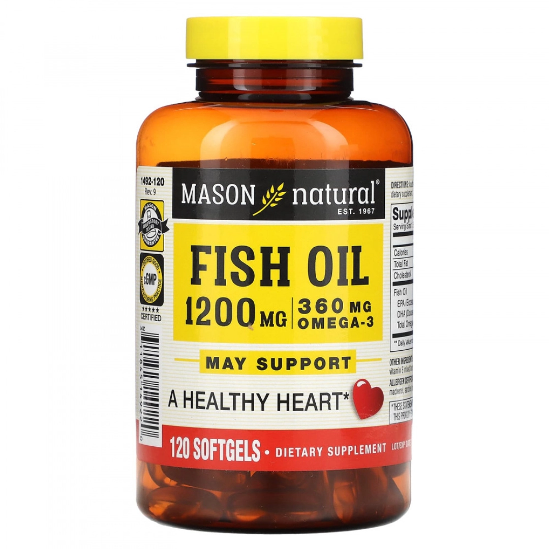 Mason Natural, Baliq yog‘i, 1200 mg, 120 yumshoq kapsula (14922)