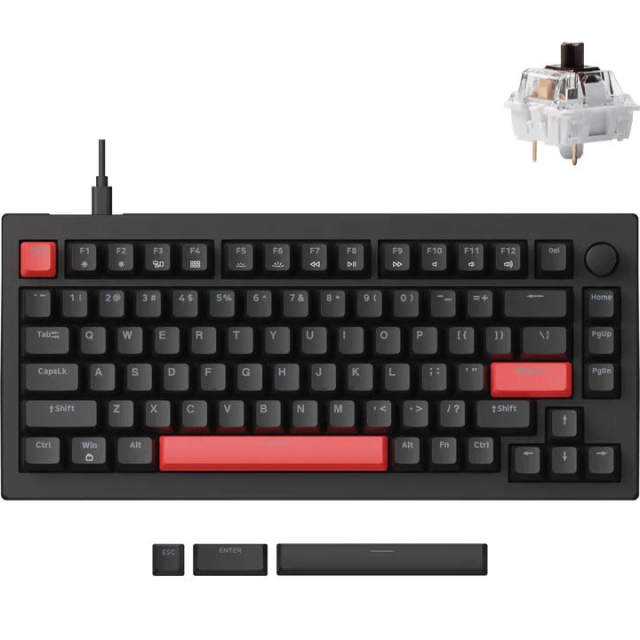 Mexanik klaviatura Lemokey X4 84Key, Keychron Brown, USB-A, QMK, EN/UZ/RU, Red led, Black