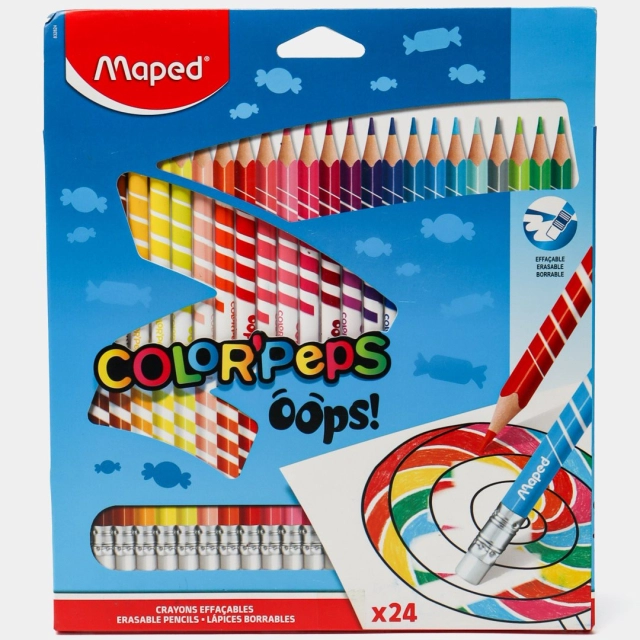 MAPED Pochette de 24 crayons de couleur Oops effaçables - prix pas cher chez