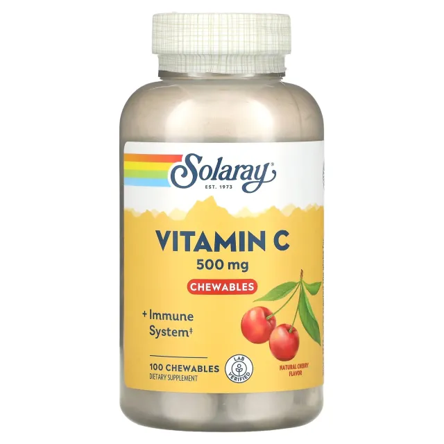 Solaray Vitamin C Chewable 500 mg, 100 chaynaydigan tabletkalar (04490)
