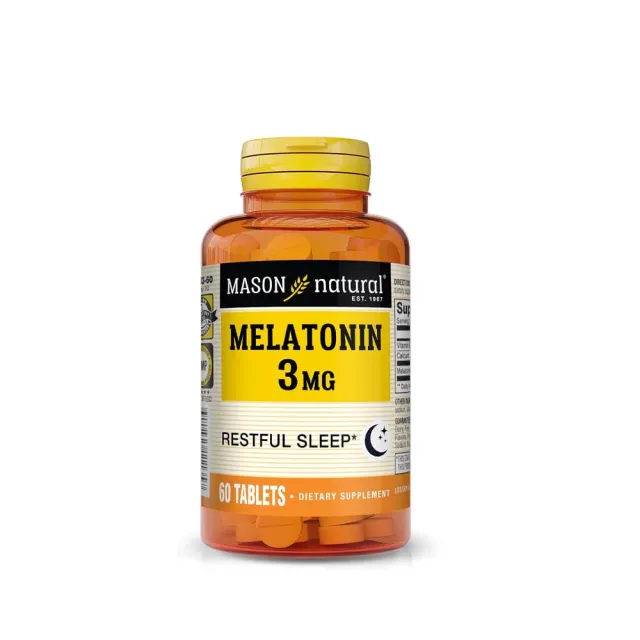 MASON NATURAL Melatonin 3 mg B6 vitamini va kaltsiy bilan, tabiiy uyquni qo‘llab-quvvatlovchi vosita, 60 tabletka (11135)