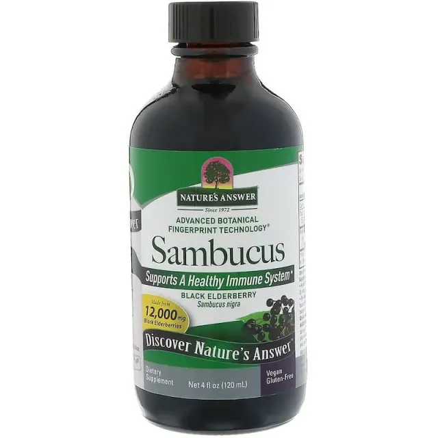 Nature's Answer Sambucus Black Elderberry, spirtsiz, 120 ml (4 suyuq untsiya) (26040)