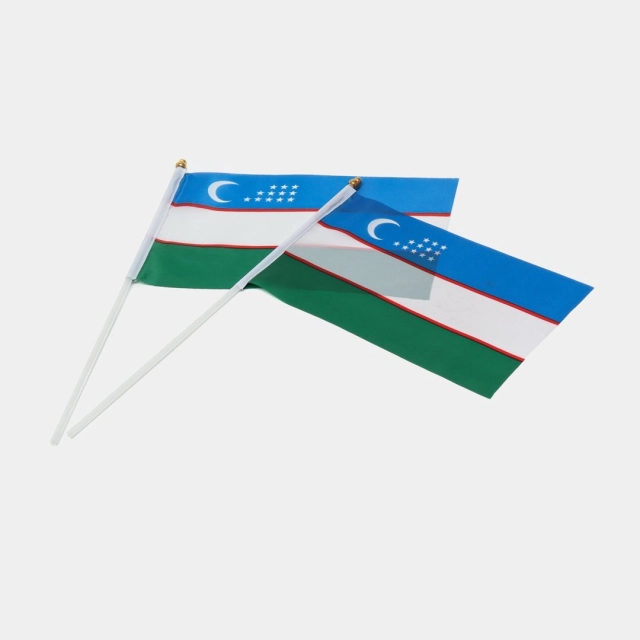 Plastik tayoqchali O‘zbekiston bayrog‘i (14*21 sm)