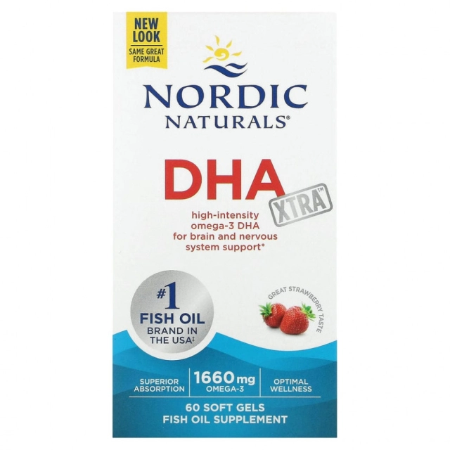 Nordic Naturals DHA Xtra DHA bilan yumshoq gel kapsulalar, qulupnay ta’mi, 60 dona, 830 mg (01745)
