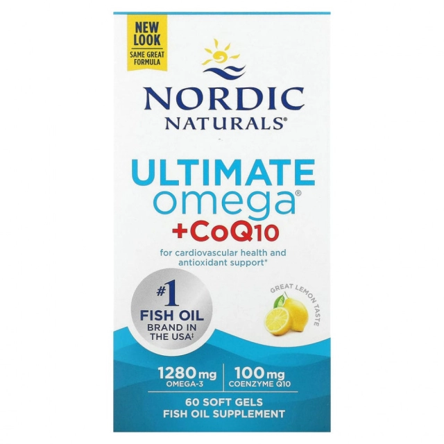 Nordic Naturals Ultimate Omega + CoQ10 Omega-3 va Koenzim Q10, 640 mg, 60 kapsula (01890)