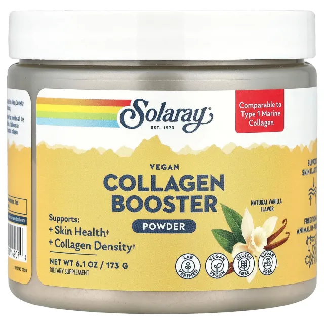 Solaray Vegan Collagen Booster Powder, tabiiy vanil, 173 g vegan kollagen stimulyatori (14907)