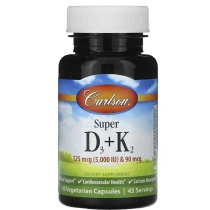 Carlson, Super D3 + K2 45 vegetariyanka kapsulalar (10910) ▷ ASAXIYdan xarid qilish: narxlar, xususiyatlar, izohlar